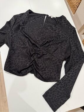 Wayf Charcoal Black Animal-Print Blouse Size XL
